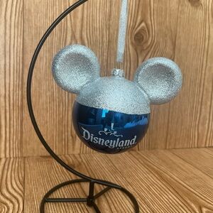 EUC Disney Parks Disneyland Resort Blue Silver Glitter Glass Icon Ornament
